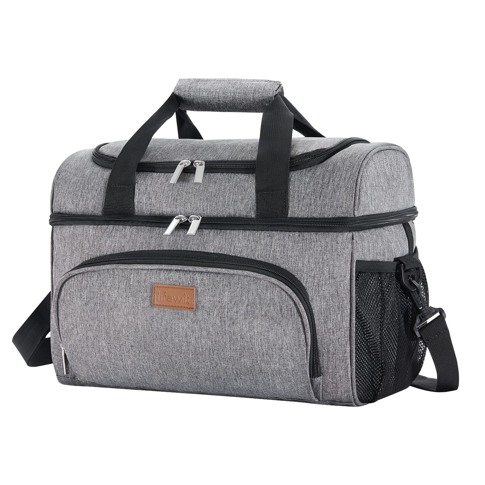 Lifewit Insulated Cooler Bag Shopping Bag 23L 32-Can Picnic Bag for Beach/Sport, Double Compartment Refrigerant Bag, Grey