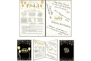 Crenics 80th Birthday Gift for Men or Women, Creative Vintage Back in 1943 Birthday Poster, Giant 80th Birthday Guest Signature Book for Black and Gold 80th Birthday Party Decorations