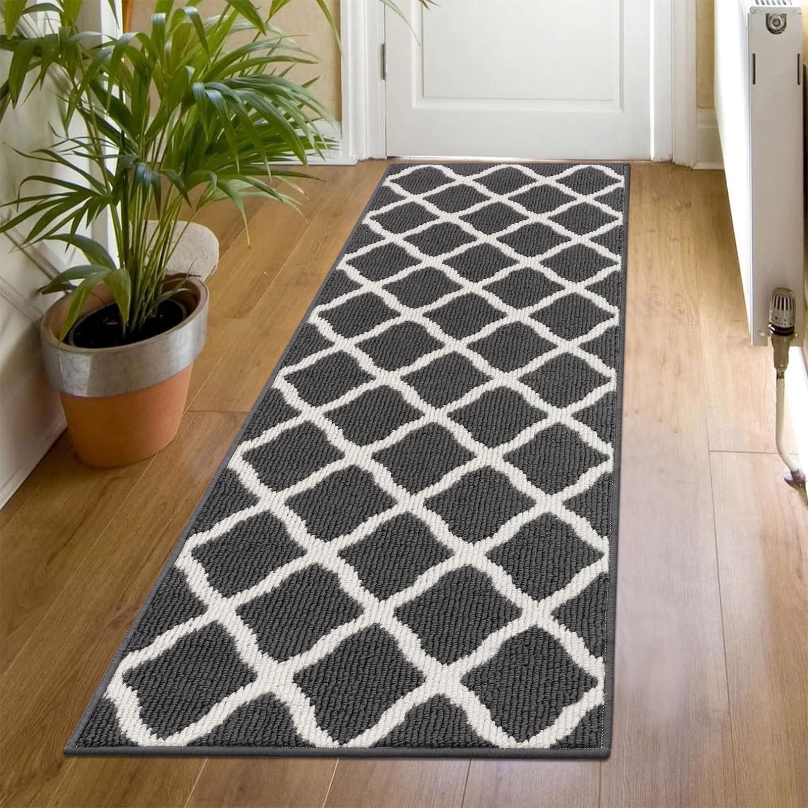 Photo 1 of SHACOS Runner Rugs 20"x59" for Entryway Kitchen Hallway Non Slip Washable Rug Runner Dirt Trapping Doorway Entrance Laundry Room Runner Rug, Dark Grey