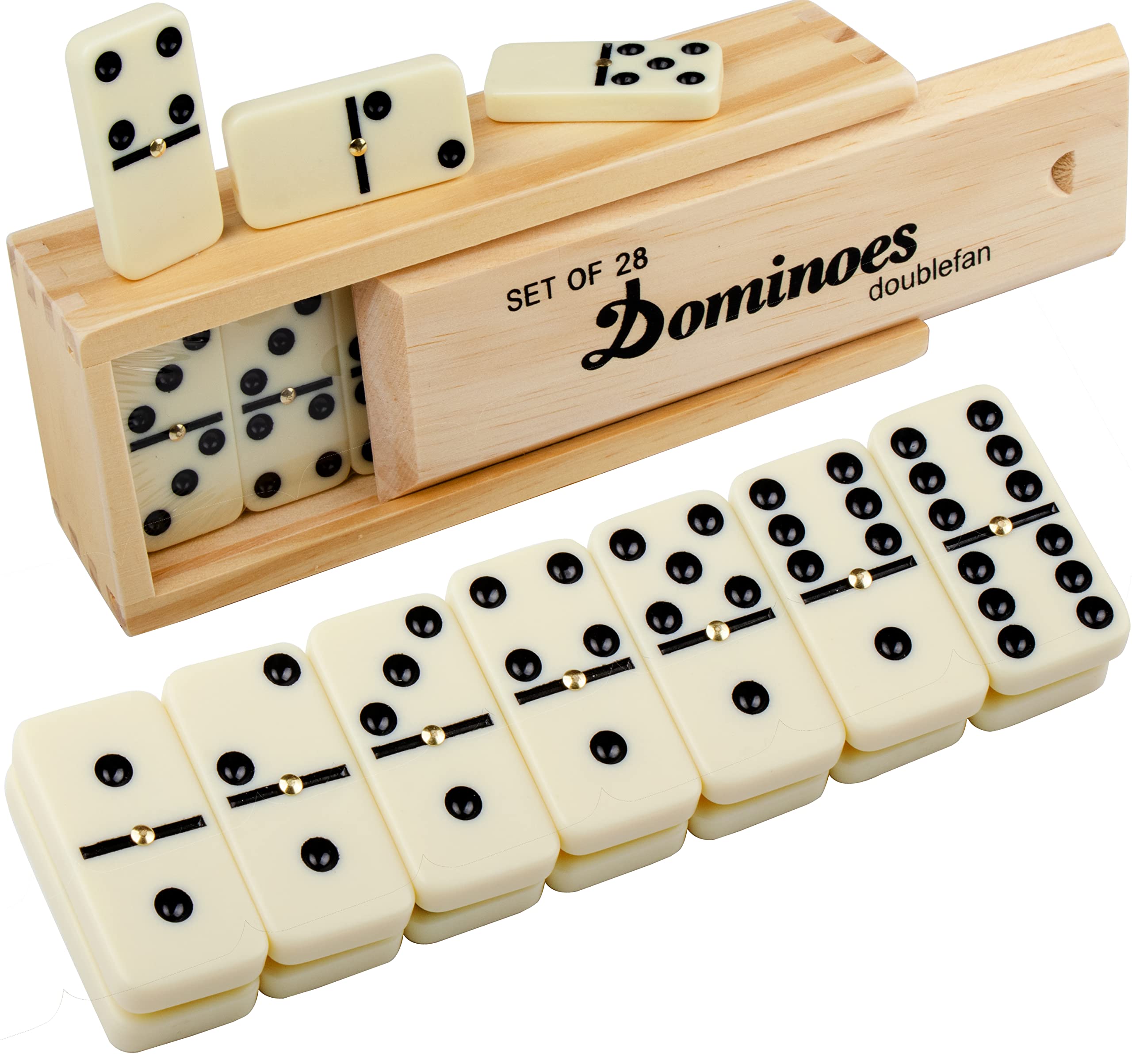 Dominoes Set for Adults, Dominoes Set Double Six, Double 6 Professional Domino Tiles with Spinner in Wooden Box,28 pcs Domino Set 28 Tiles with Natural Wooden Case…
