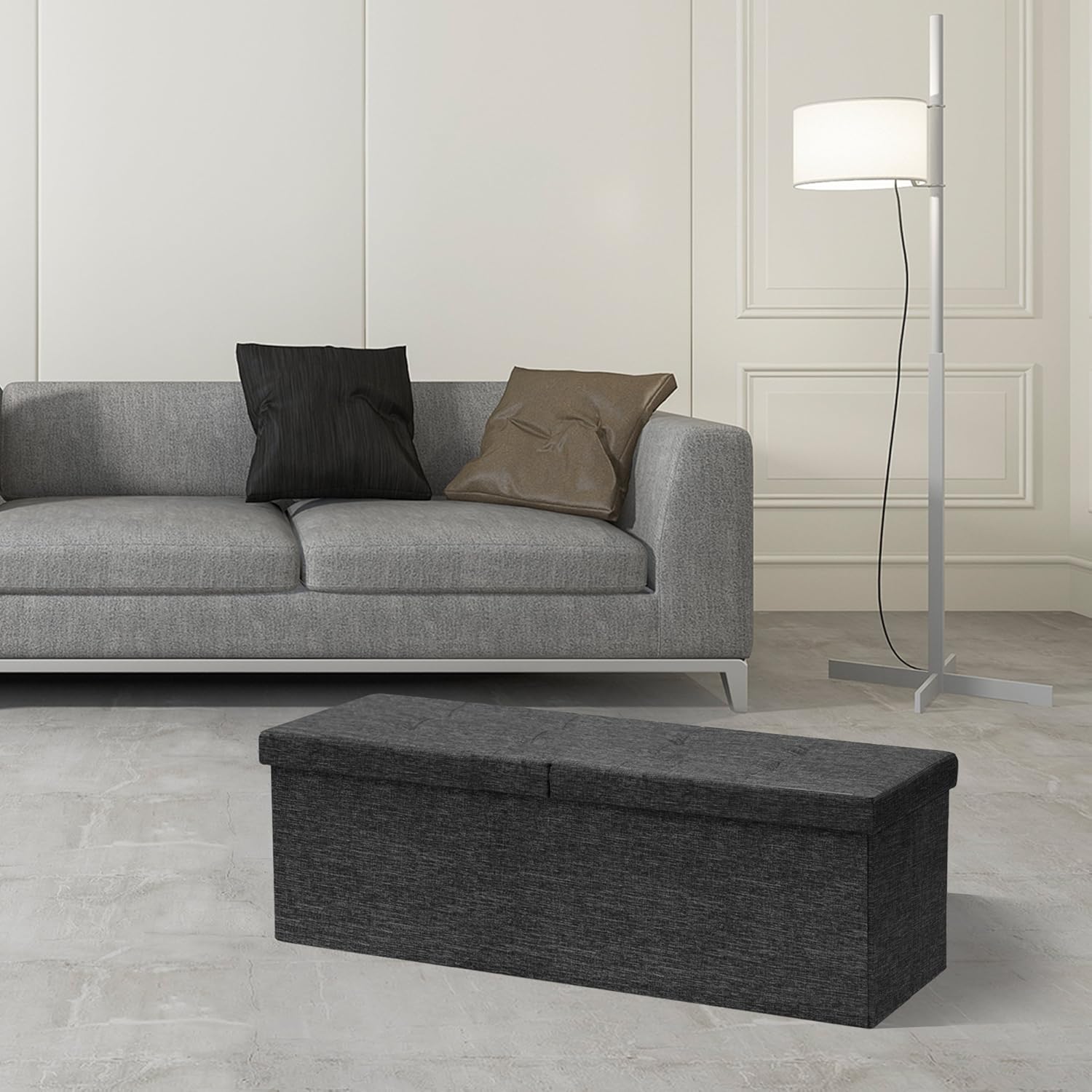 Otto & Ben Folding Toy Box Chest with SMART LIFT Top Linen Fabric Ottomans Bench Foot Rest for Bedroom and Living Room, Dark Grey: Furniture & Decor
