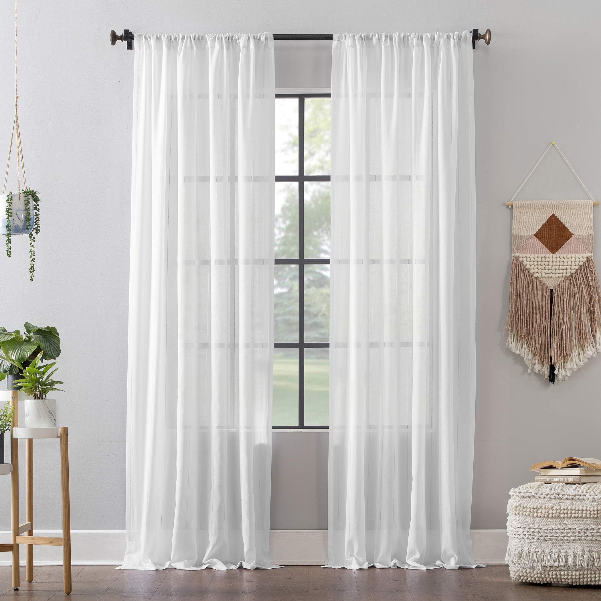 Clean Window Leno Weave Stripe Anti-Dust Allergy/Pet Friendly Sheer Curtain Panel 52" x 84" White