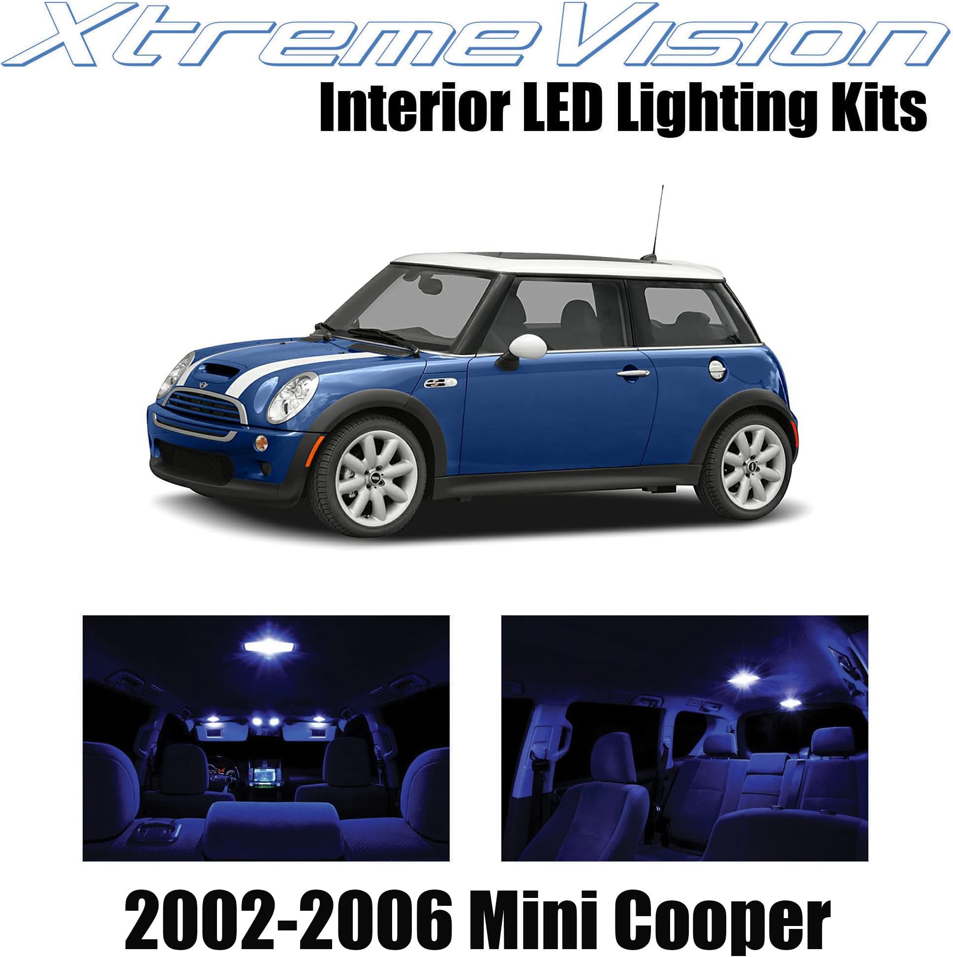 XtremeVision Interior LED for Mini Cooper 2002-2006 (7 Pieces) Blue Interior LED Kit + Installation Tool