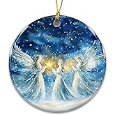 Angels Ornament 2025 – Celestial Angel Holding Stars Ornament, Watercolor Angelic Nativity Holiday Decor, Religious Christian Christmas Tree, Memorial Keepsake Gift for Faith & Hope