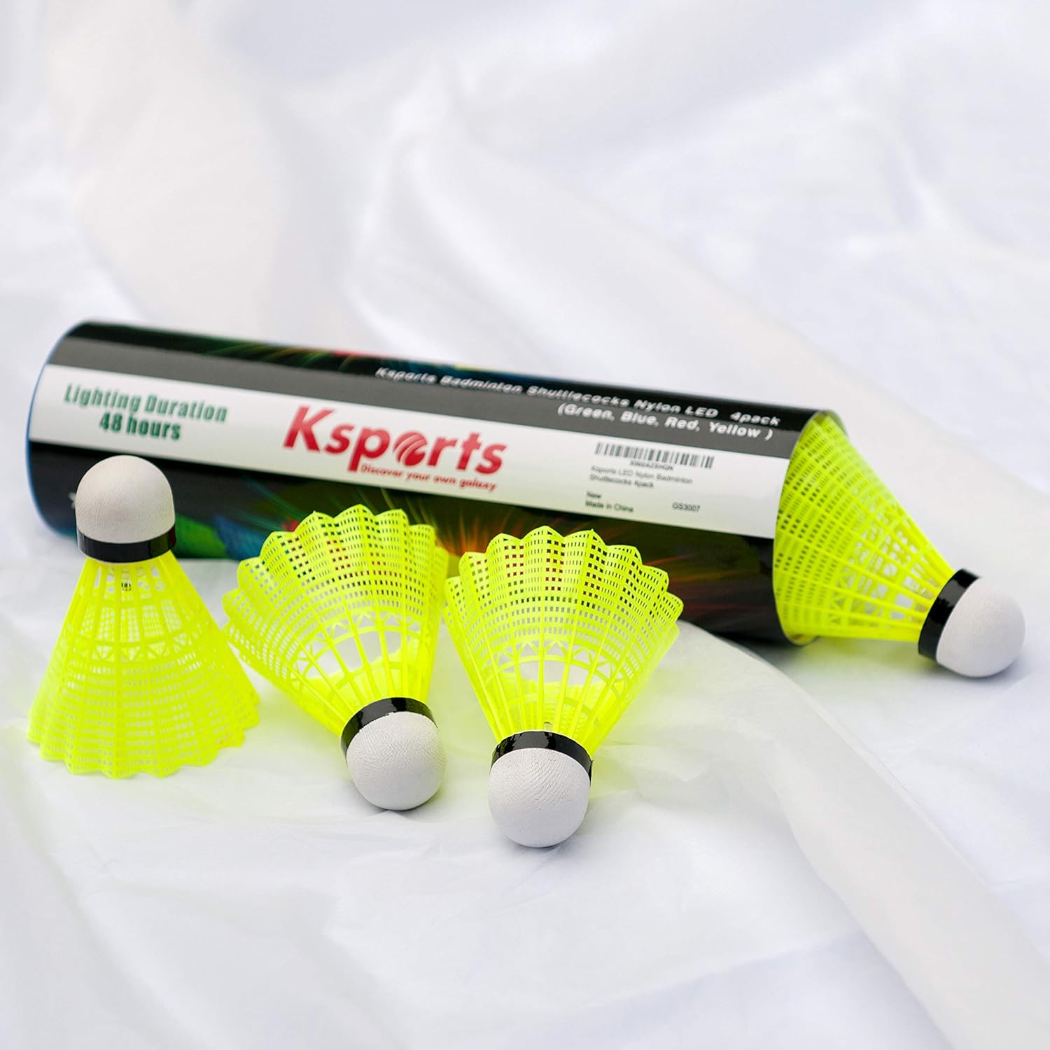 Ksports LED Badminton Shuttlecocks 4 Pack Tube − Glow in The Dark Lighting Birdies Shuttlecocks − with 4 Different LED Colors − Red Green Blue Yellow : Garden & Outdoor