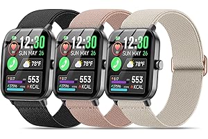 Kollody 3 Pack Nylon Elastic Band Compatible with GloryFit T80/T70/T60/T50/P99/P98 Smartwatch,22mm Soft Breathable adjustable