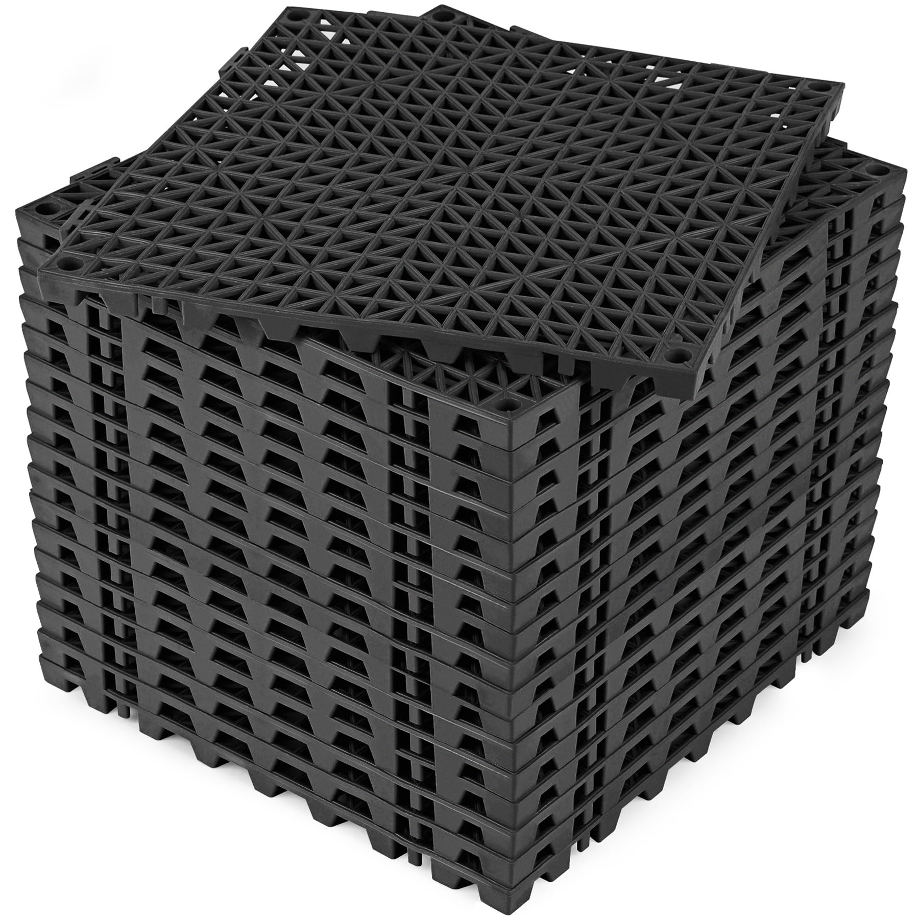 Photo 1 of ToLanbbt Modular Interlocking Cushion 18P 11.8" x 11.8" Interlocking Rubber Floor Drain Holes Non-Slip Splicing Drainage Mats for Deck, Shower, Kitchen, Drain Pool, Sauna Bath, Indoor Outdoor (Black)