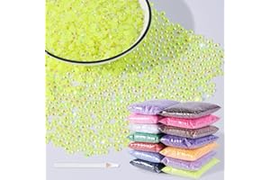 MAQIAO 4000pcs 4mm Resin Rhinestones Bulk,Nail Art Rhinestones Kit with Wax Pencil,Flatback Round Jelly Rhinestones Gems Crystals for Nail Art DIY Crafts Clothes Shoes Bags(Yellow AB)