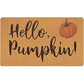 Hello-Pumpkin-Welcome-Doormats-Non-Slip-Fall-Harvest-Festival-Front-Mat | Faux coir entrance mat, 17x29 inch front door mat, porch rugs, for fall harvest festival halloween home decor