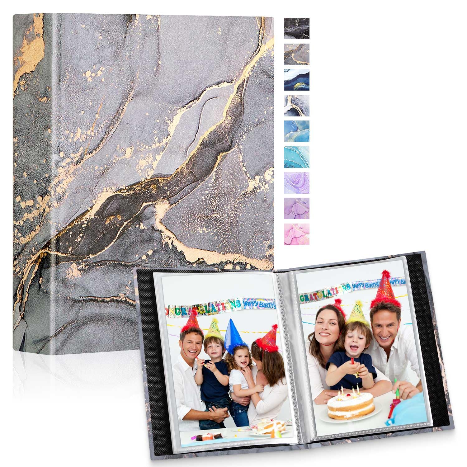 Lanpn Small Photo Albums 6x4 50 Pictures 2 Packs, Mini Capacity Leather Photo Book Pockets Set, Each Pack holds 50 Top Loader Vertical Pictures for Family Baby Kids Boy Girl Grey Gold