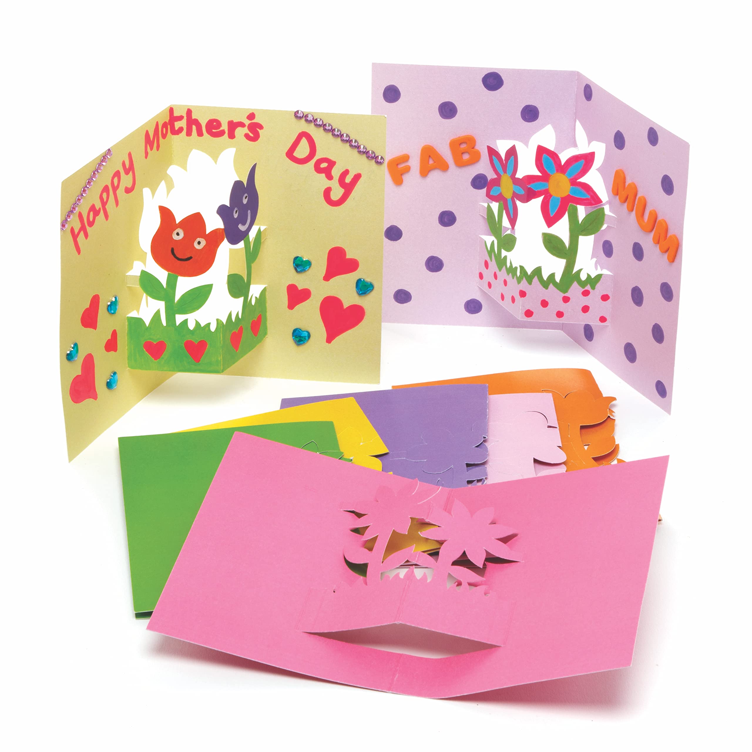 Baker Ross Flower Pop Out Cards - Pack of 10, Easter Crafts, Craft for Kids (AX879)