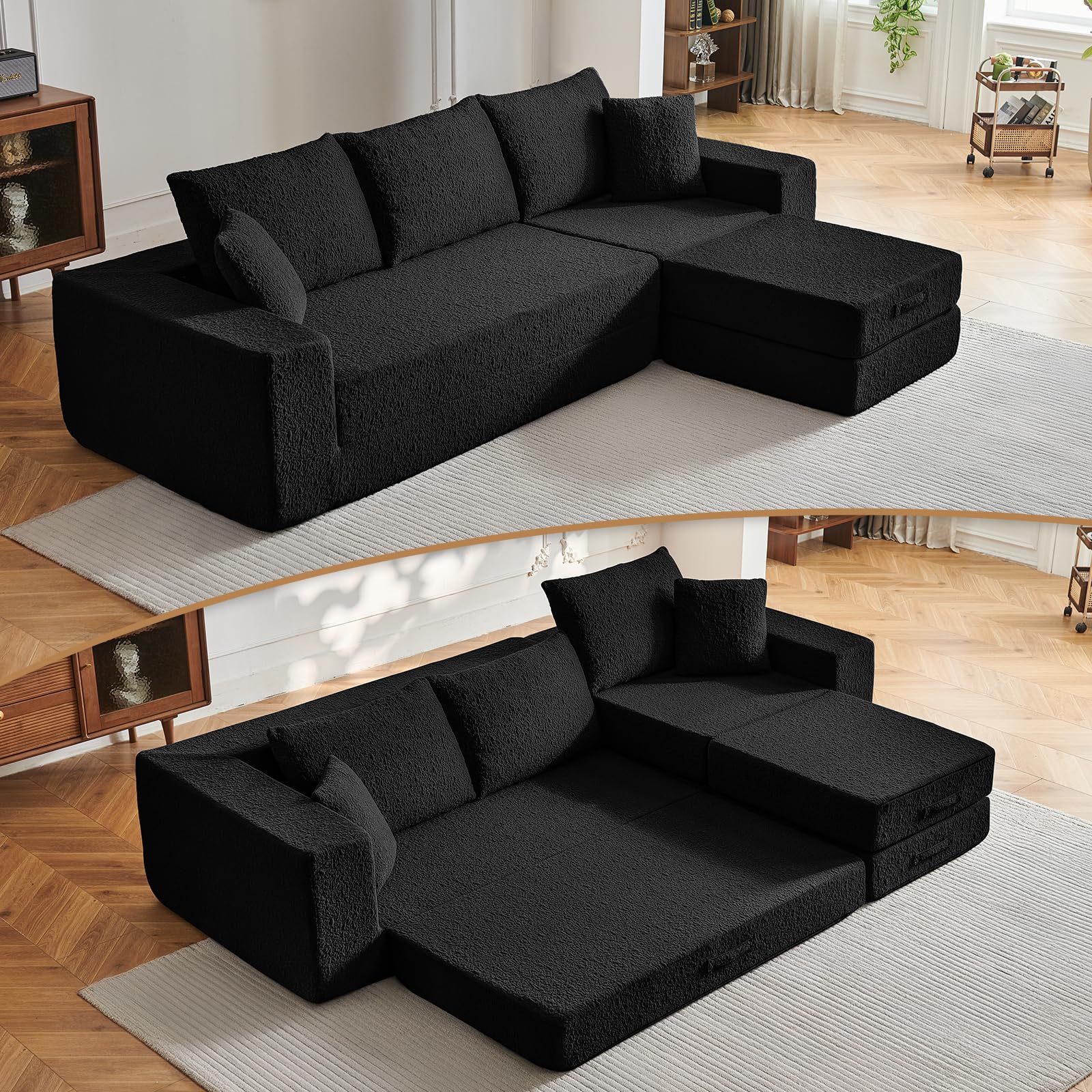 Photo 1 of ** see notes**108" Modular Sectional Cloud Sofa - Boneless Couch with Deep Seat, Non Slip Base, Folding Sofa Sectional Couches for Living Room, Cozy Modular Couch with L-Shape Chaise, No Assembly Required, Black