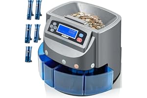 HANDNAM Coin Counter Machine, Electric Coin Sorter Sort 270 Coins/Minute, USD Change Counter Machine,500 Coins Capacity Automatic Coin Sorter and Wrapper Machine, Coin Counting Roller Machine with LCD Display