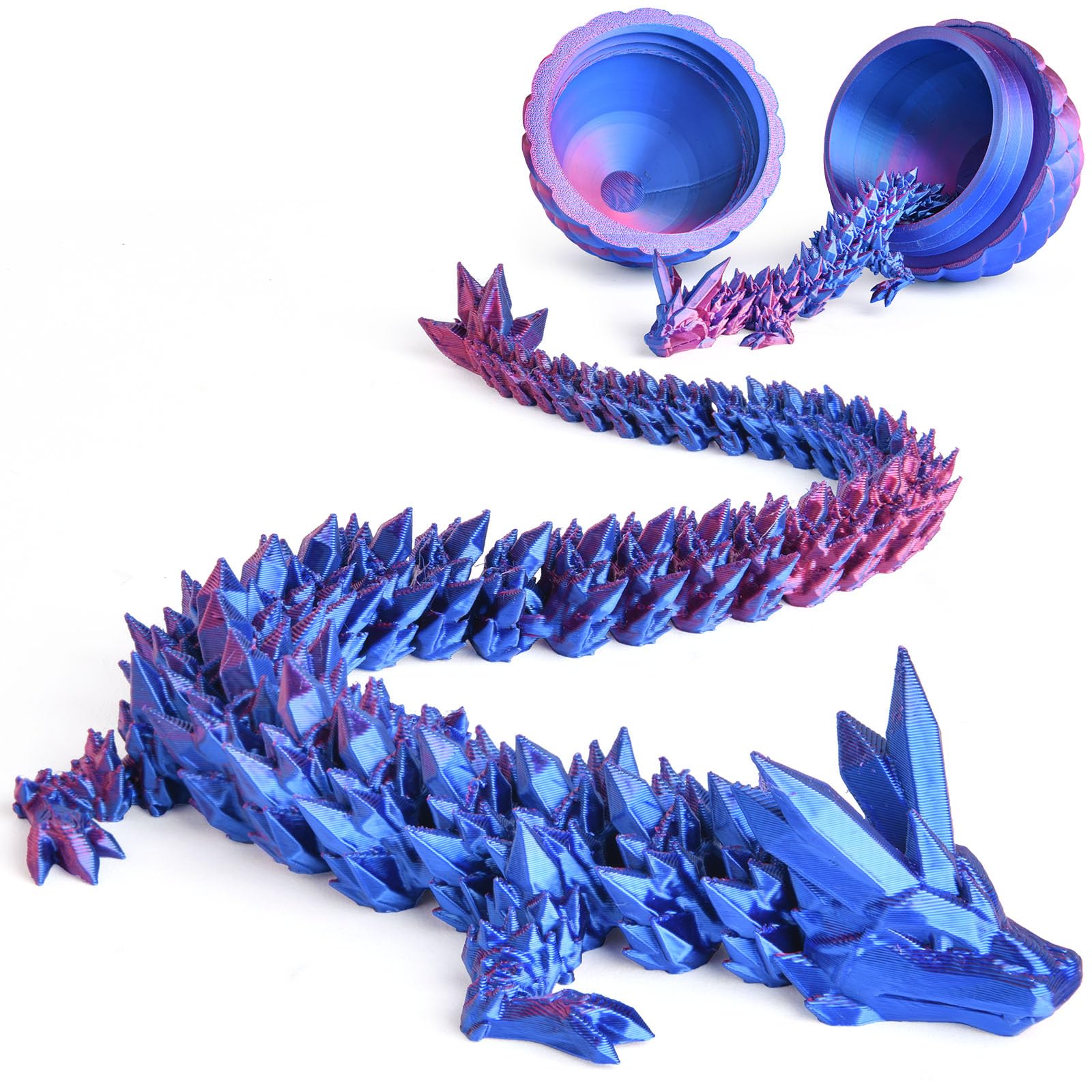 OSDUE 3D Printed Dragon Egg Desk Toy, Dragon Bendable and Flexible Dinosaur Toys, Removable Mystery Toy, Flexible Joints Dinosaur Fidget Toys, Easter Egg Hunt, Kids Home Office Decor (Laser Violet)