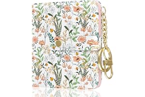 Aiawoxc Womens Wallet, RFID Small Wallets for Women, Slim Compact Credit Card Holder, Cute Leather Bifold Ladies Purse with Zipper Coin Pocket and ID Window, Village Road Flowers
