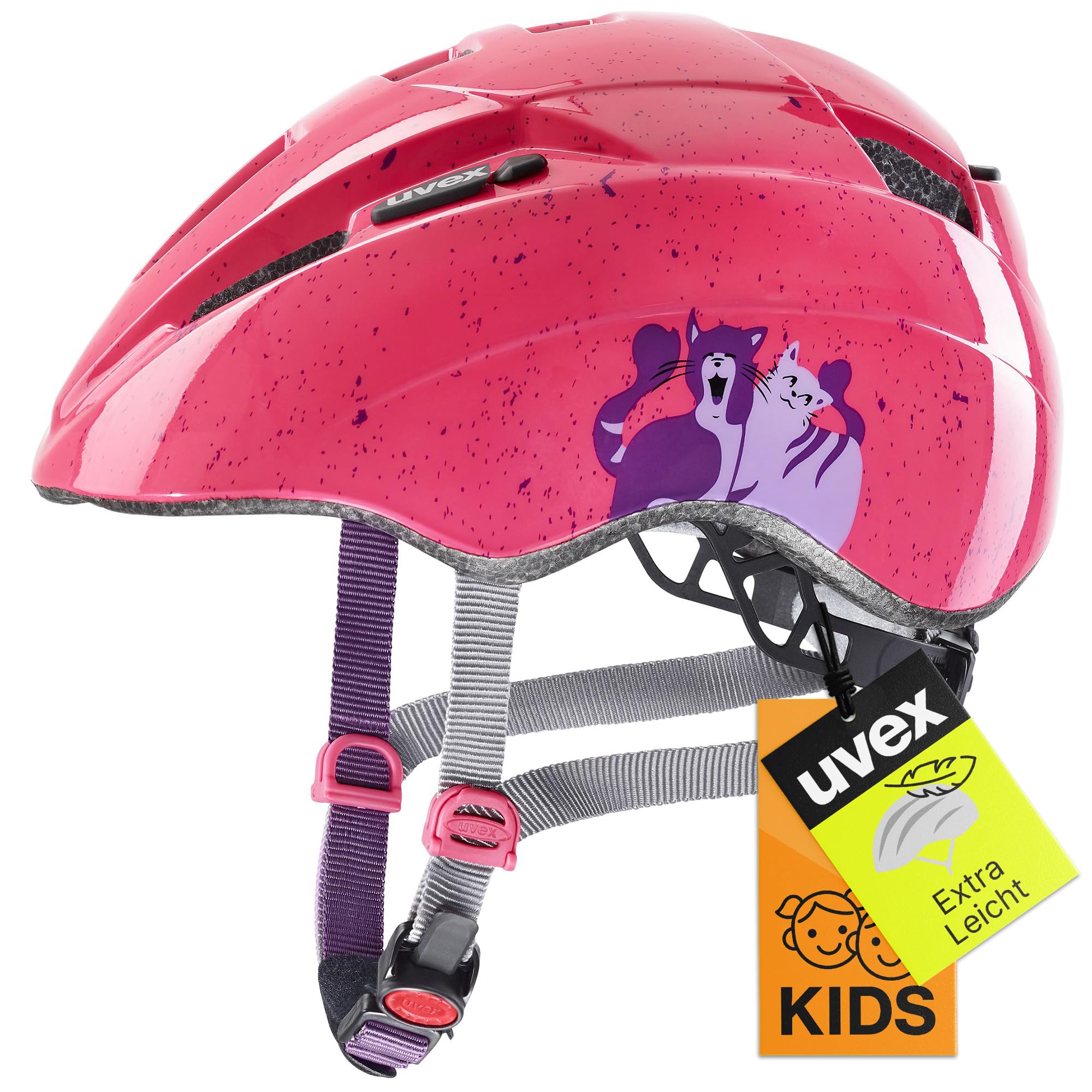 uvex Kid 2 - Lightweight Kids Bike Helmet for Children - Individual Fit - Upgradeable with an LED Light - Cats - 46-52 cm