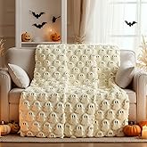 Horaldaily Halloween Blanket Throw, Ghost Beige Soft Fuzzy Plush Faux Fur Cozy Blankets for Couch Sofa Bed Lounging, Ideal Gifts for Kids Adults Wife Self, 50x60