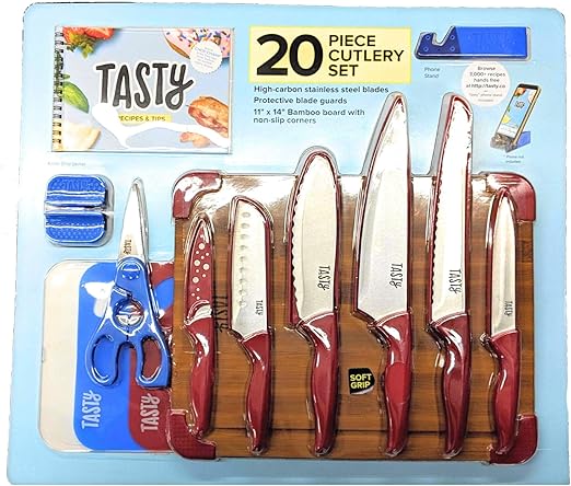 Amazon Com Tasty 20 Piece Cutlery Knife Set Red Kitchen Dining