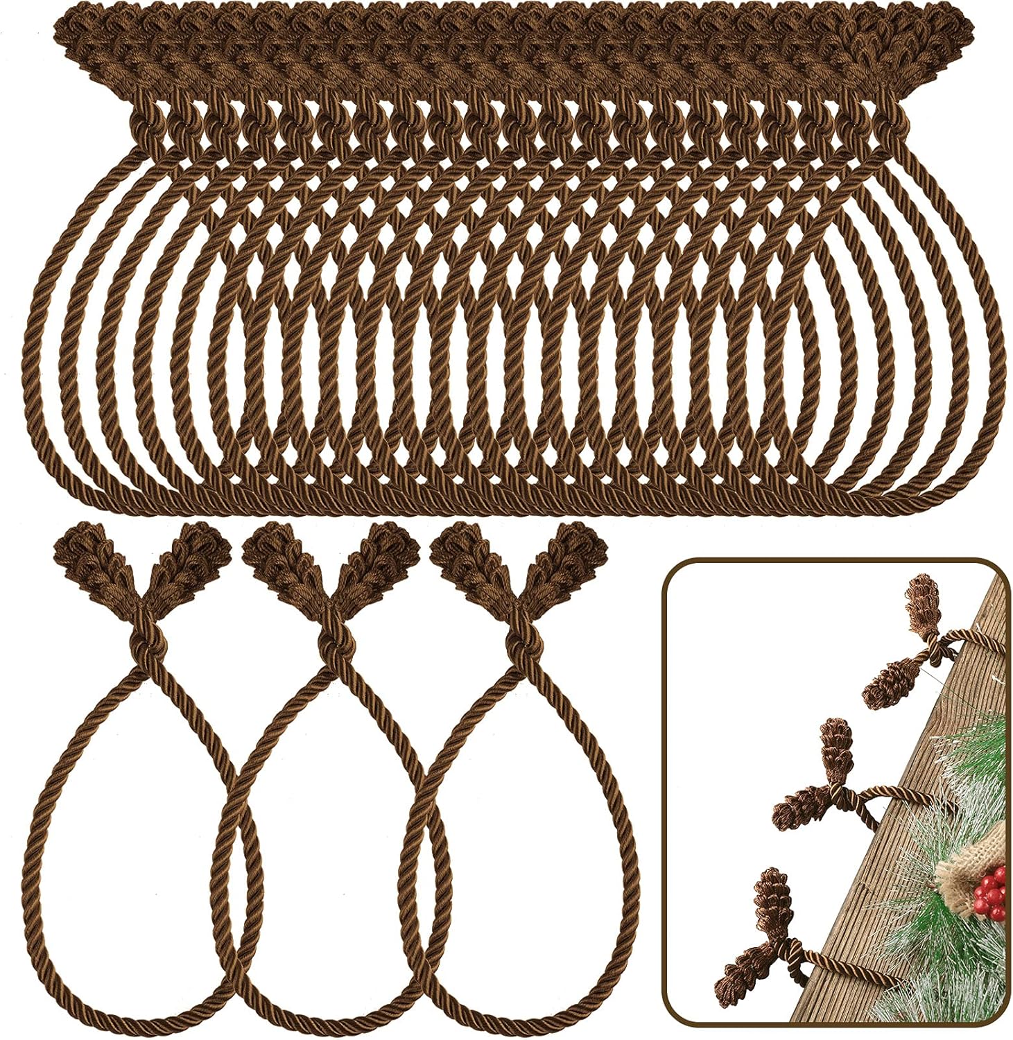 Wreaths, Garlands & Swags - Shappy Christmas Garland Ties Banister Ties Christmas Decorative Twist Ties Reusable and Flexible Twist Ties for Garland, Garland Ties for Banister Home Decoration(Brown,24 Pieces)