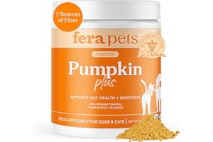 Fera Pets Cat & Dog Pumpkin Plus - Fiber Supplement - USDA Organic - Supports Gut & Digestive Health - Promotes Regularity - 7 Sources of Fiber - 90 Scoops