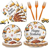 100 Pcs Construction Birthday Party Supplies - Construction Themed Plates and Napkins Forks Set, Disposable Dump Truck Tableware for Boys Kids Birthday Party Decorations Favors, Serve 25 Guests