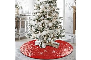 yuboo Red Christmas Tree Skirt, 48 Inch Sequin Glitter Xmas Tree Mat Double Layers for Red Christmas Tree Decorations&Ornaments
