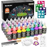 Shuttle Art Fabric Paint Set, 45 Colors 3D Permanent Paint with Brushes Palette Pen Fabric Sheet Stencils, Glow in The Dark, Glitter,Metallic Colors for Textile Fabric T-shirt Jeans Glass