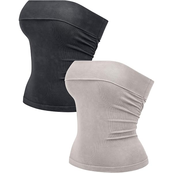 CIDER Women's Lace Trim Tube Top - Strapless Ribbed Ruched Crop Top For Summer - View #7