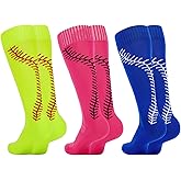 American Trends Girls Softball Socks with Stitches 3 Pairs Youth Athletic Socks for Soccer, Baseball, Softball, Football