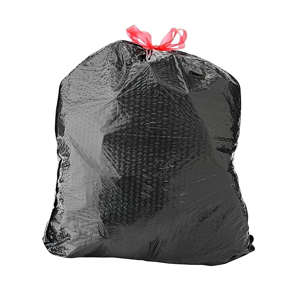 AMAZON BASICS 30 GALLON FLEXTRA STRENGTH MULTIPURPOSE DRAWSTRING TRASH BAGS, 20% POST CONSUMER RECYCLED MATERIAL, TEAR RESISTANT, BLACK, 50 COUNT