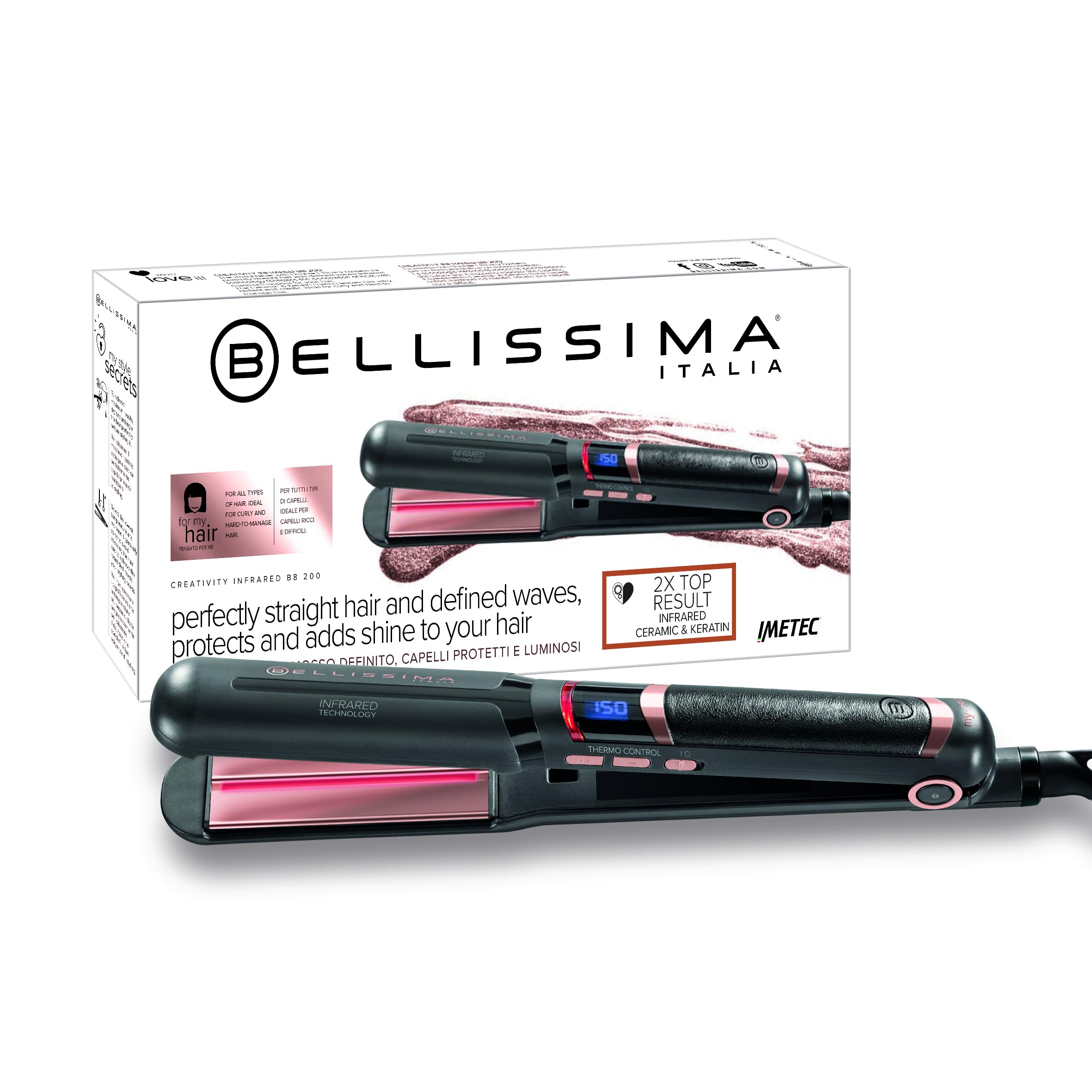 Bellissima Creativity Infrared Hair Straightener | Ceramic & Keratin Technology for Sleek Frizz-Free Shine |130°C-230°C Adjustable Temperatures | Fast Heat Up | Digital Display