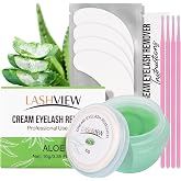 LASHVIEW Lash Glue Remover Cream Kit Gentle Aloe Low Irritation | Eyelash Remover Kit for Lash Extensions with Eye Patches &amp; Cotton Swabs(10g)