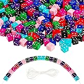300 Pieces Dice Beads Mixed Color Dice Spacer Beads 8 mm Handmade Cube Loose Beads with Clear Elastic Thread for Bracelets Necklaces Jewelry and Decor