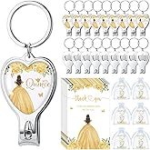 Landical 25 Sets 15th Quinceañera Party Favors Includes Quince Keychain Bottle Opener Nail Clipper Thank You Cards Organza Bags for Guests Sweet 15 Birthday Party Adults Souvenirs (Gold)