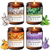 4 Pack Odor Eliminating Candles Set - Eliminates 95% of Pet, Bathroom, Food & Other Smells - Hand Poured Non-Toxic Soy Candle, Air Freshing Scent of Lavender/Orange/Mint/Cotton - Gifts Set for Women