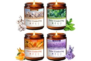 Aredenua 4-Pack Odor Eliminating Candles, 28 oz Soy Scented Candle | Eliminates 95% of Pets, Smoke, Food and Bathroom Odors, 200 Hour Burn, Air Fresh Scent of Lavender,Orange,Mint,Cotton