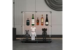 Yoluckea 2 Tiers Glass Display Cabinet with Bluetooth LED Light Strip, 2 Doors Floor Standing Curio Cabinet with Universal Wheel for Home, Black Glass Bookshelf for Collections, Clear Top