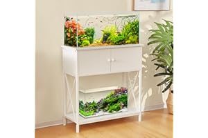 LAQUAL 20-29 Gallon Aquarium Stand with Cabinet, 20 Gallon Long Fish Tank Stand with 31''L * 12''W Tabletop, Double Heavy Metal Stand with Stable Structure, Adjustable Table Feet - White
