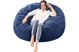 ILPEOD Bean Bag Chairs for Adults - 4' Memory Foam Furniture BeanBag Chair - Big Sofa with Soft Micro Fiber Cover - Round Fluffy Couch for Living Room Bedroom College Dorm - 4 ft, Navy