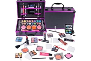 SHANY Carry All Make up Train Case with Pro Makeup Set, Beauty Brushes, Lipsticks, Eye Shadows, Blushes, Powders, and more - Reusable Cosmetics Storage Organizer - Premium Gift Packaging - Purple
