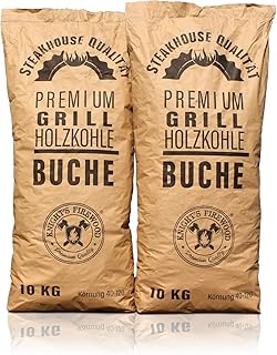 Knight's Firewood 20 kg (2x10kg) Grillkohle Premium Holzkohle Buche Grillholzkohle Buchenholzkohle Steakhauskohle