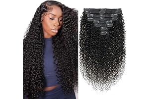 MIHUGASS 3c 4a Curly Clip in Hair Extensions Real Human hair Clip ins For Women Brazilian Virgin Curly Clip ins Human Hair Extensions Clip on Hair 8pcs/120g/pack(18inch,#1B)