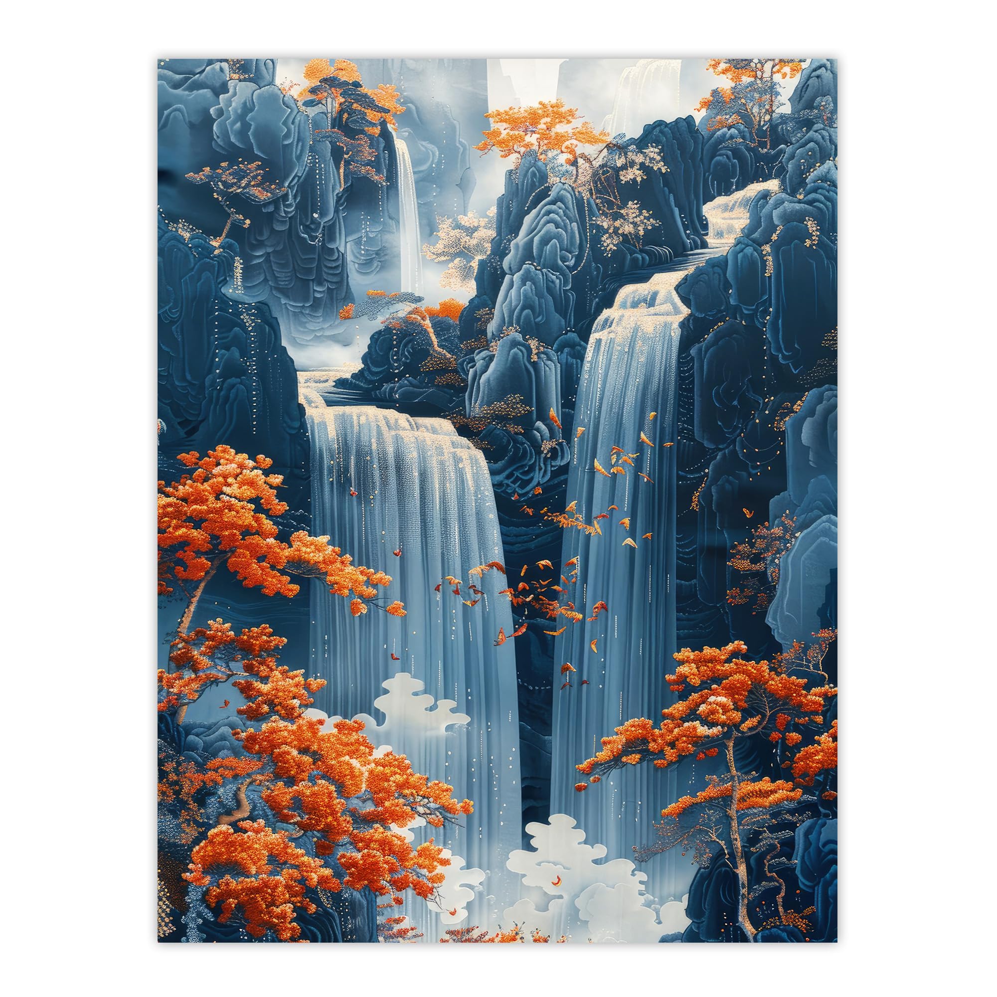 Artery8 Chinese Style Waterfall Landscape Autumn Trees For Living Room Extra Large XL Wall Art Poster Print