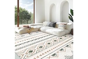 AOYAOMI Area Rug Living Room Rugs 8x10 - Large Soft Boho Geometric Rugs, Non-Slip Foldable Washable Rugs Non Shedding Morden Indoor Floor Carpet for Living Room Bedroom Office Dining Room(Brown Green,8'x10')