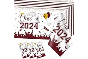 DUAIAI 2024 Graduation Party Decorations, 3 Pack Large Size Plastic Graduation Tablecloth, 54"x108" Congrats Grad Graduation Party Table Cover Decorations for Class of 2024- Maroon