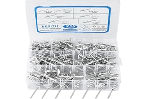 Besitu 210Pcs Pop Rivets Assortment Kit, 1/8" 3/16" 1/4" Large Flange Solid Rivets Set Aluminum Grip Stainless Steel Mandrel 