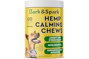 BARK&SPARK Calming Hemp Treats for Dogs - Made in USA with Hemp Oil - Anxiety Relief - Separation Aid - Stress Relief During Fireworks, Storms, Thunder - Aggressive Behavior, Barking - 120 Soft Chews