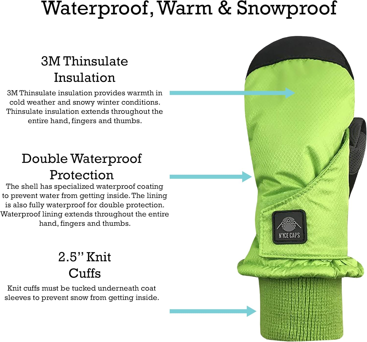 N'Ice Caps Kids Toddler and Baby Easy-On Wrap Waterproof Thinsulate Winter Mittens: Clothing