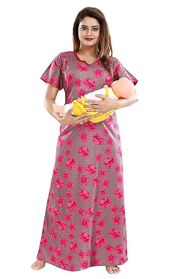 Women's Feeding/Maternity Cotton Nighty/Night Gown(Size:Free Length:54