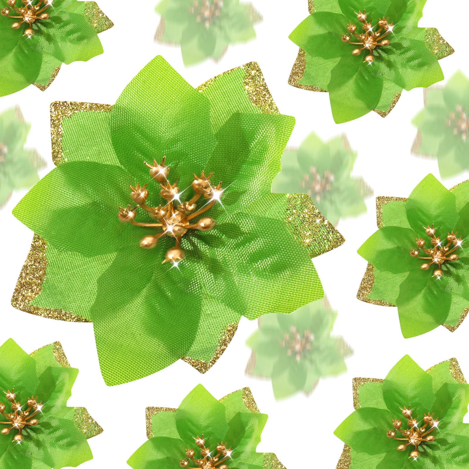 36 Pcs 3 Size Christmas Poinsettia Christmas Tree Flowers Glitter Faux Flowers Decoration Artificial Poinsettia Ornaments For Christmas New Year Home Outdoor Decoration (Bright Green,3/ 4/ 6 Inch) โ image 1